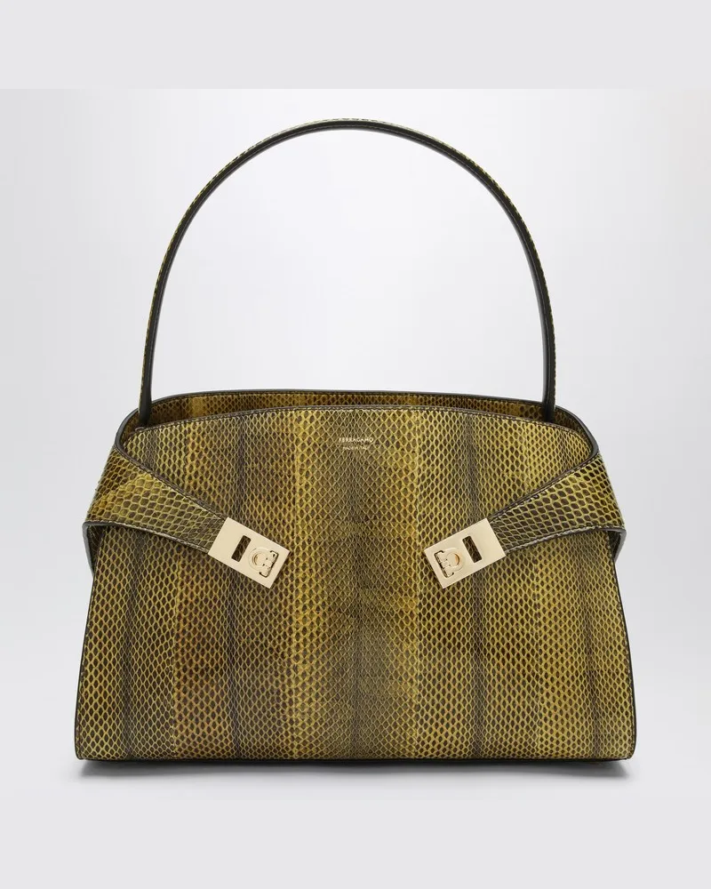 Ferragamo Hug Soft M Tasche in Ingwer/Dunkelbraun Gelb