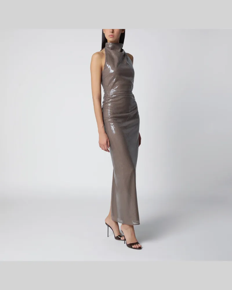 ROTATE Birger Christensen Langes Kleid mit Mikropailletten Beige