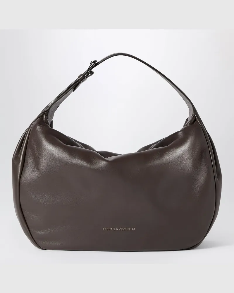 Brunello Cucinelli Braune Hobo Boule Tasche aus Nappaleder Brown