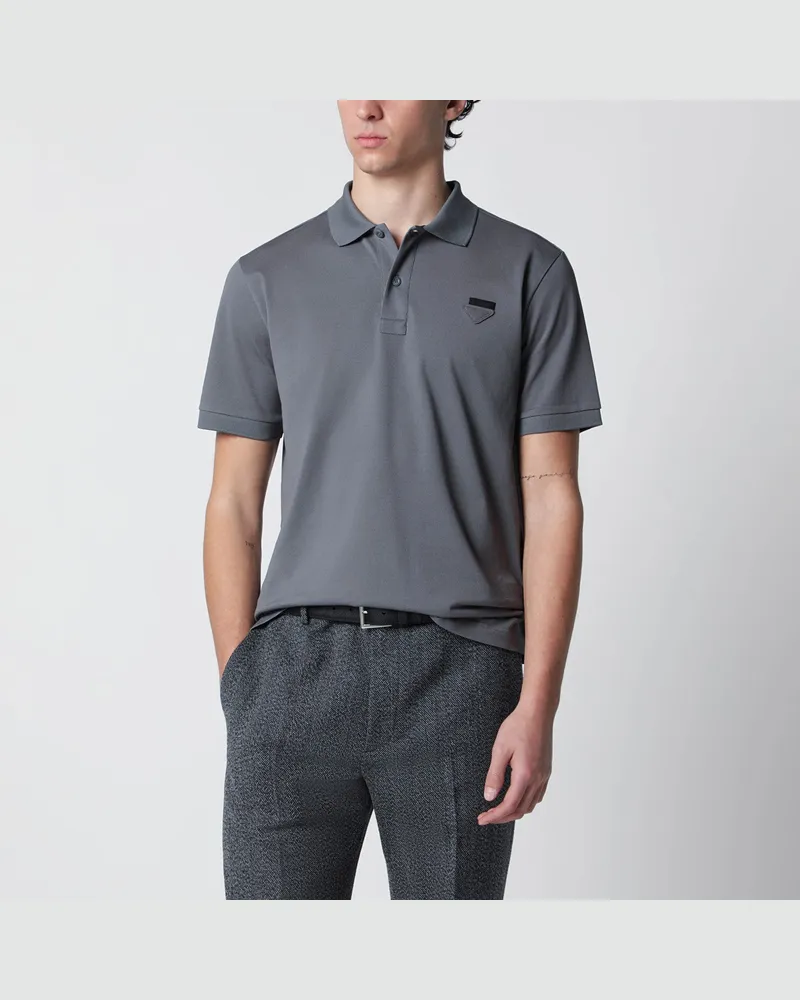 Prada Stahlgraues Poloshirt aus Baumwollpiqué Grey