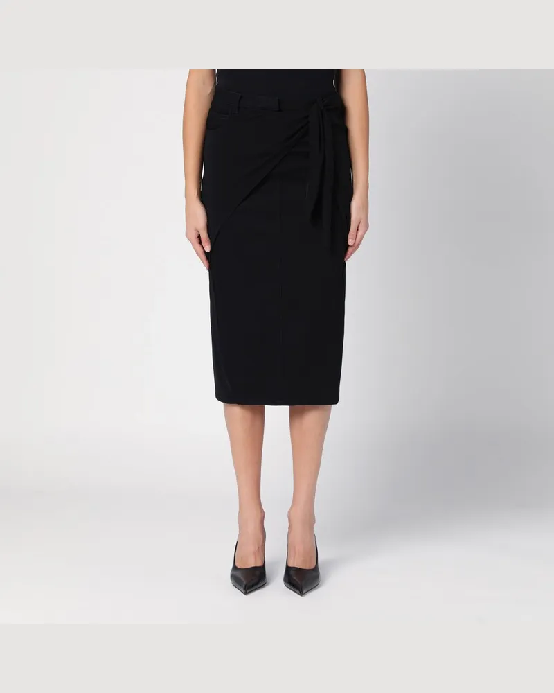 Courrèges Schwarzer Midirock mit Drapierung Schwarz
