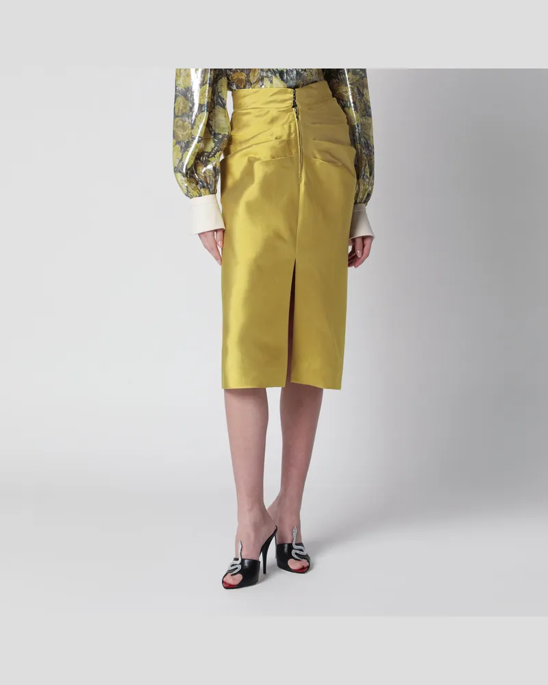 Valentino Garavani Gelber Midirock aus Seidenshantung Metal