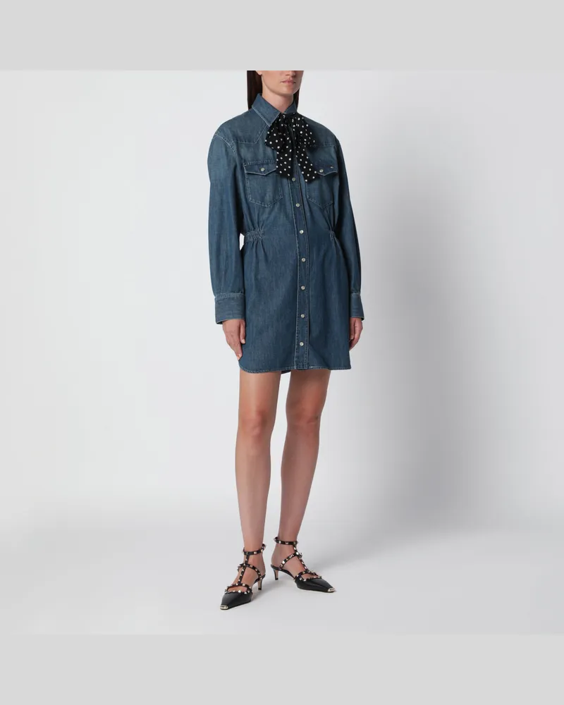 Valentino Garavani Mittelblaues Jeanskleid mit gepunktetem Schal Blue