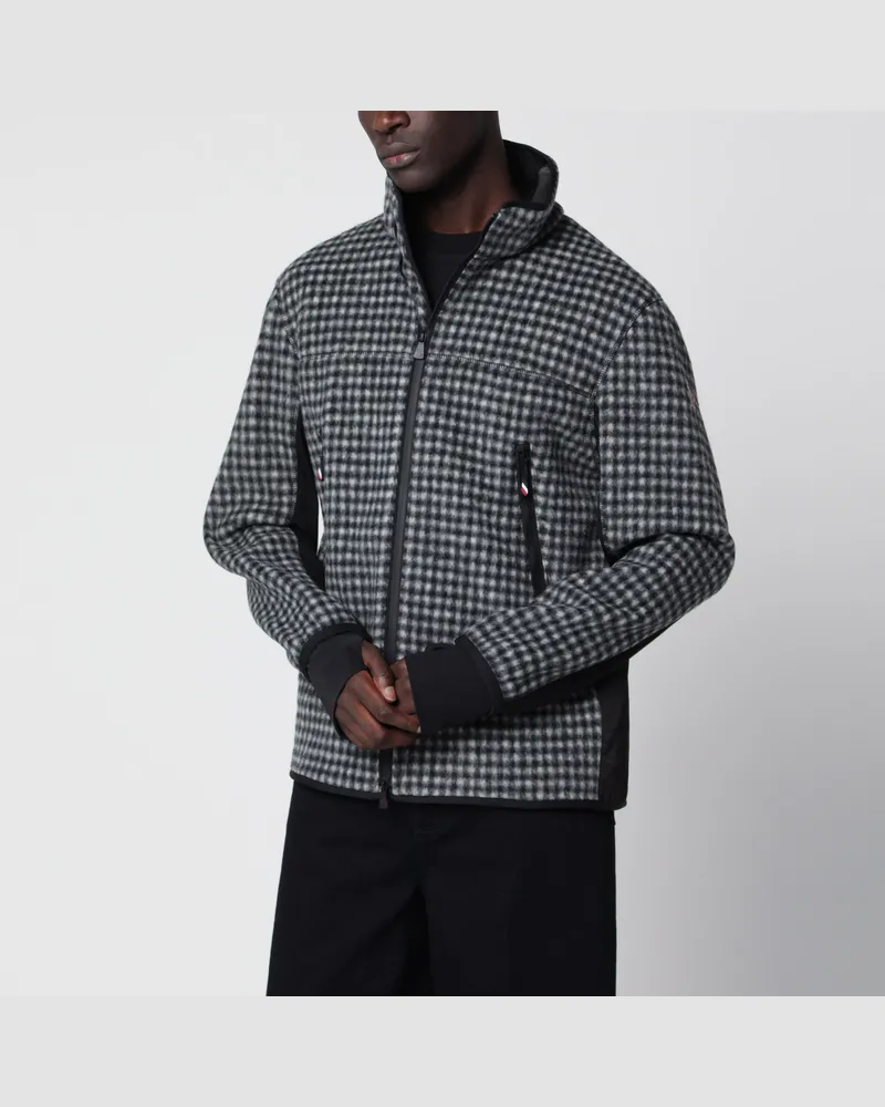 Moncler Grau-weißer Fleece mit Reißverschluss und Vichy-Karomuster Multicolor