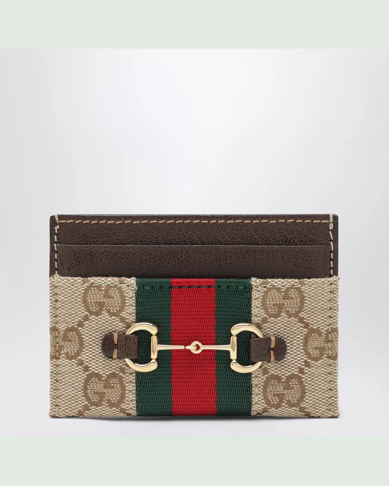 Gucci Kartenetui aus GG-Gewebe mit Horsebit-Detail Beige