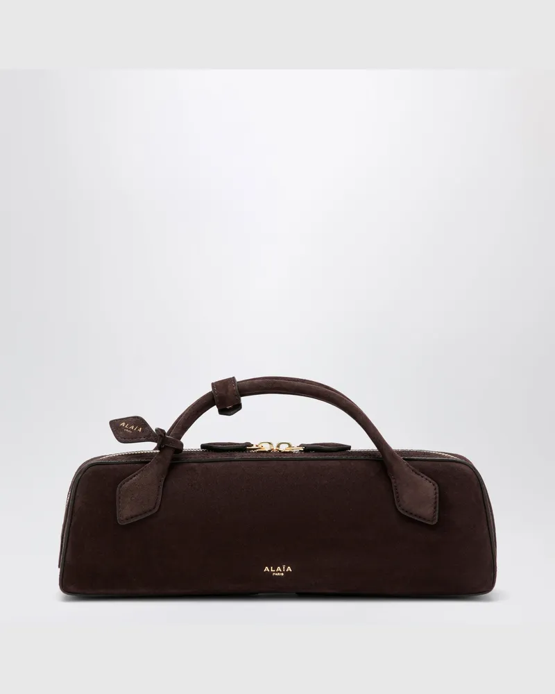 Alaïa Clutch Le Teckel aus Ziegenveloursleder rauchbraun Brown