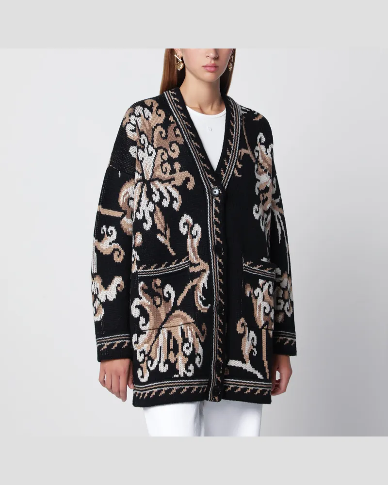 Etro Schwarzer Jacquard-Cardigan aus Wolle Black