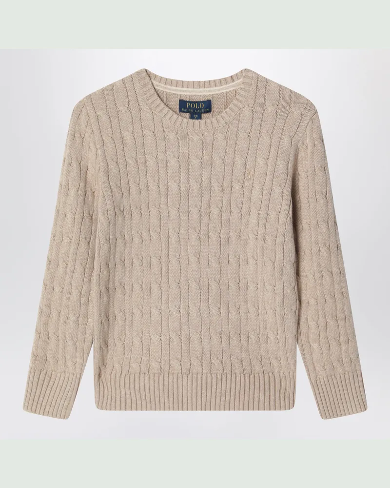 Ralph Lauren Rundhalspullover mit Zopfmuster aus Baumwolle, Tan Beige