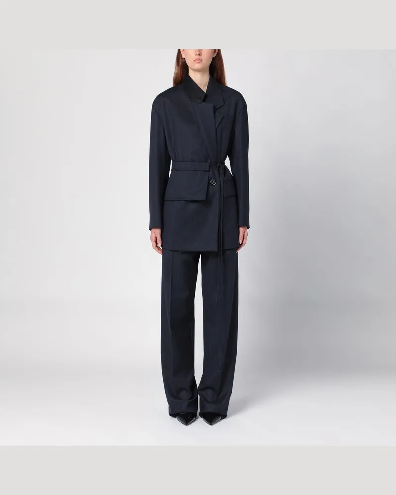 Bottega Veneta Gestreifte Jacke aus Wolle schwarz/blau meliert Schwarz