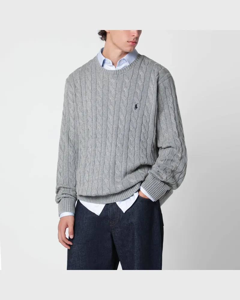 Ralph Lauren Grauer Pullover mit Zopfmuster aus Baumwolle Grey