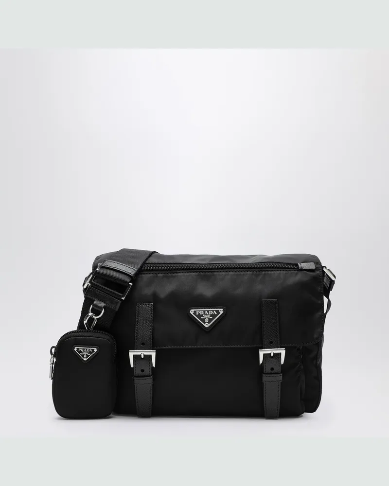 Prada Mittelgroße schwarze Umhängetasche aus Re-Nylon 