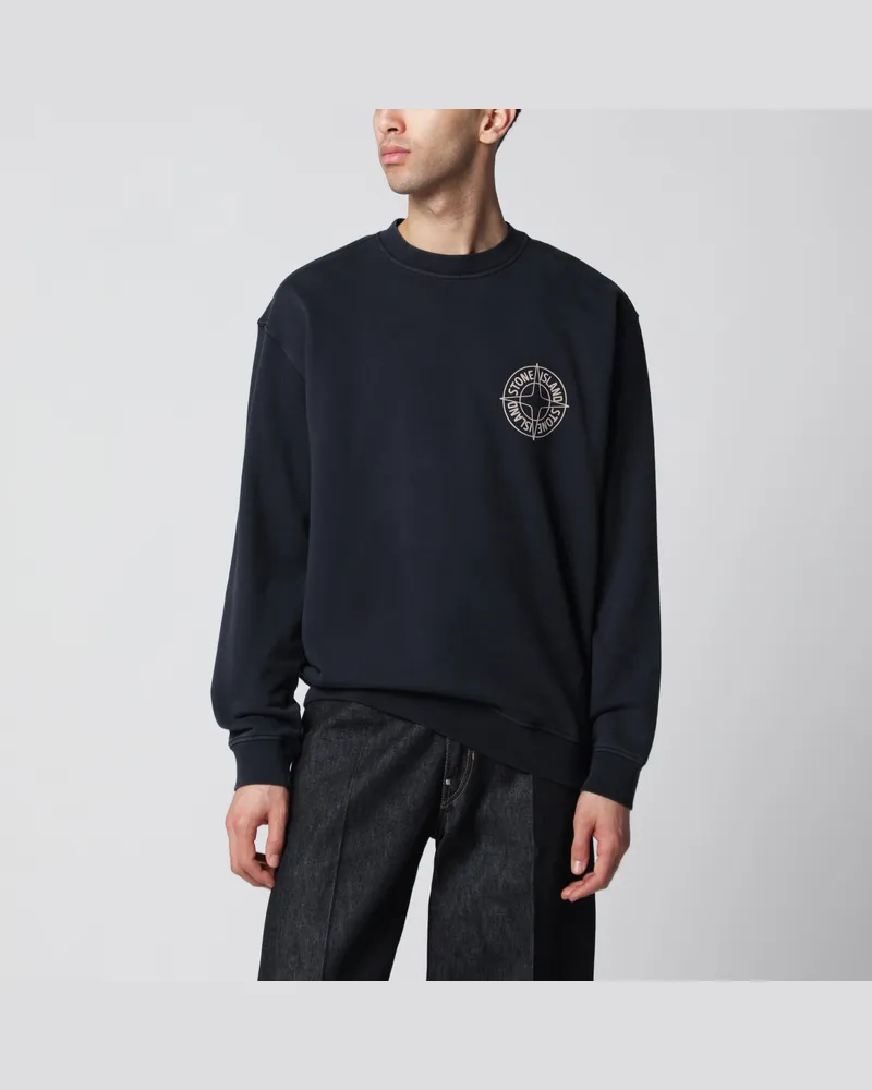 Stone Island Oversize-Sweatshirt in Marineblau mit Outline Compass Druck Blue