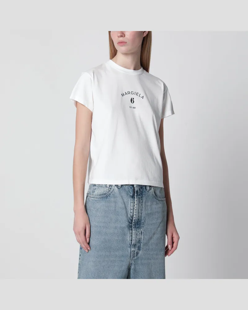 Maison Margiela T-Shirt aus Baumwolljersey mit Signatur, Off-White White