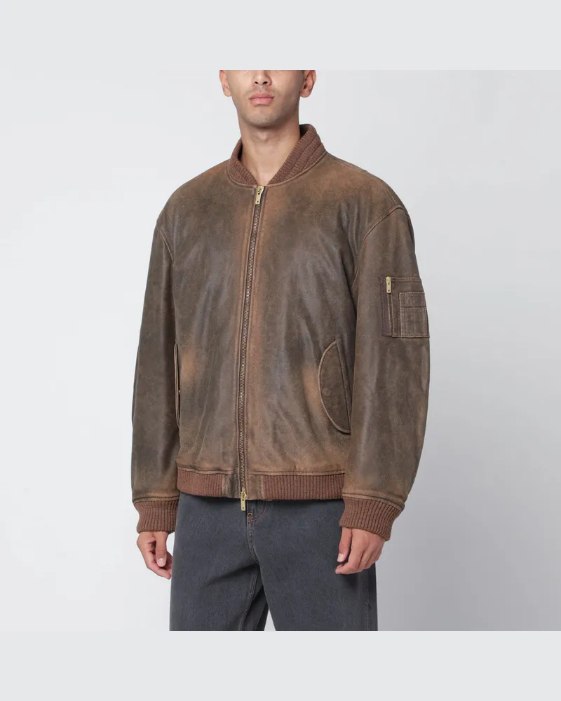 Golden Goose Braune Bomberjacke mit Vintage-Effekt Brown