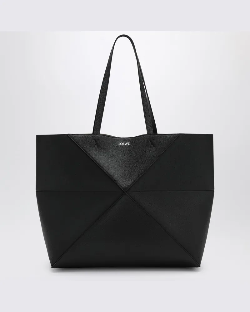 Loewe Große Tasche Tote Puzzle Fold in Schwarz aus granatrotem Leder Schwarz