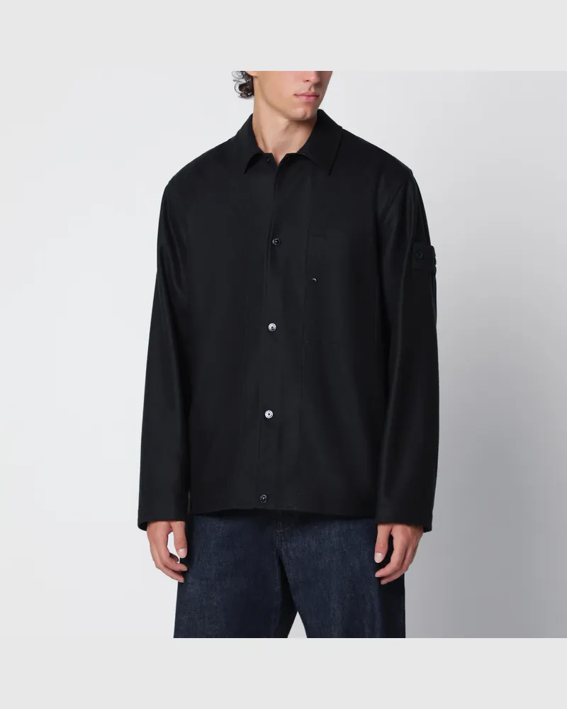 Stone Island Marineblaue Hemdjacke aus Wollmischung Blue