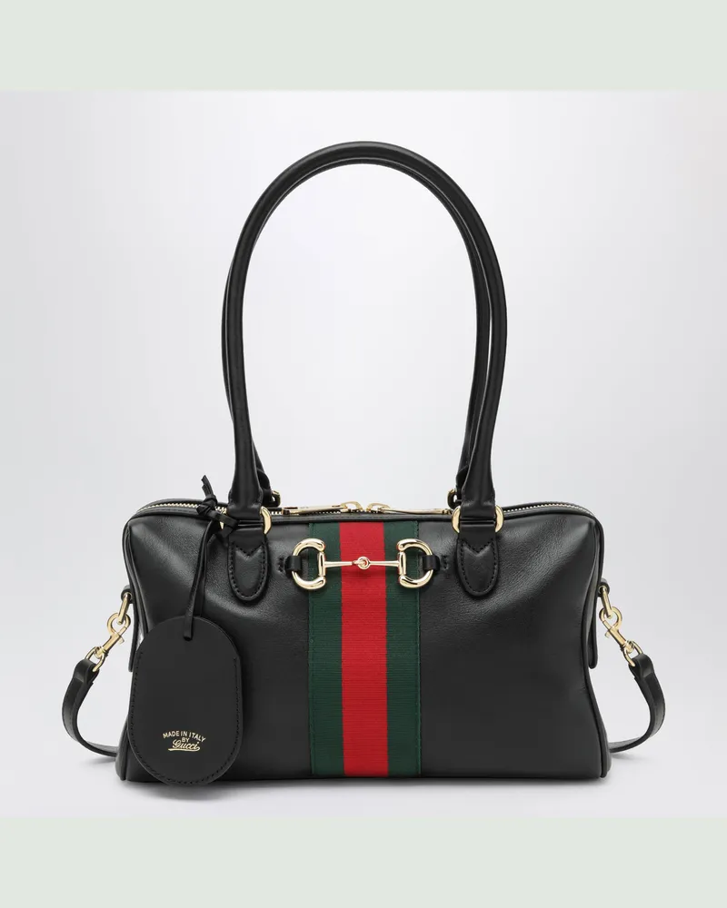 Gucci Mittelgroße Henkeltasche Borsetto in Schwarz aus Leder Black
