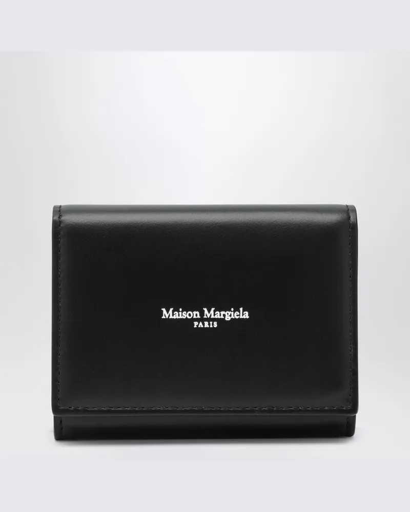 Maison Margiela Kompakte schwarze Geldbörse mit Logo Schwarz