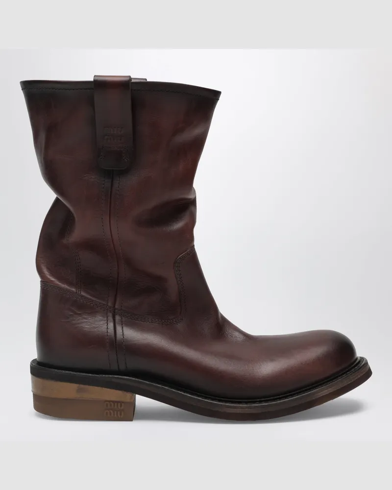 Miu Miu Brown Foule calfskin ankle boots Brown