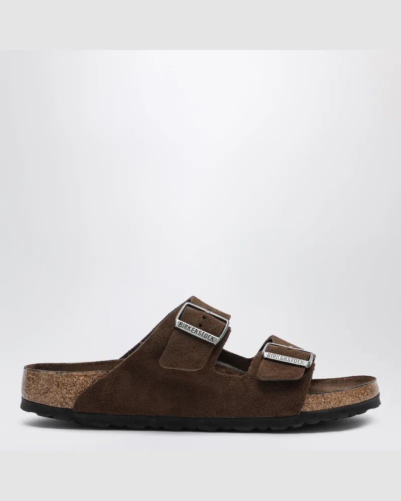 Birkenstock Braune Arizona Slides mit weichem Fußbett aus Wildleder Brown
