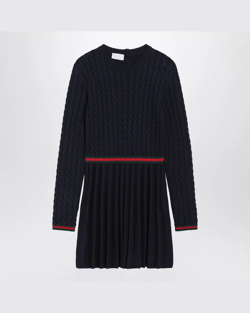 Gucci Blaues Wollkleid mit Web-Detail Blau