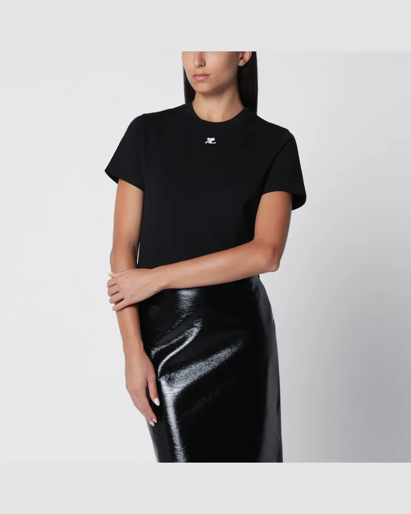 Courrèges Schwarzes T-Shirt aus Baumwolle mit AC-Logo Black