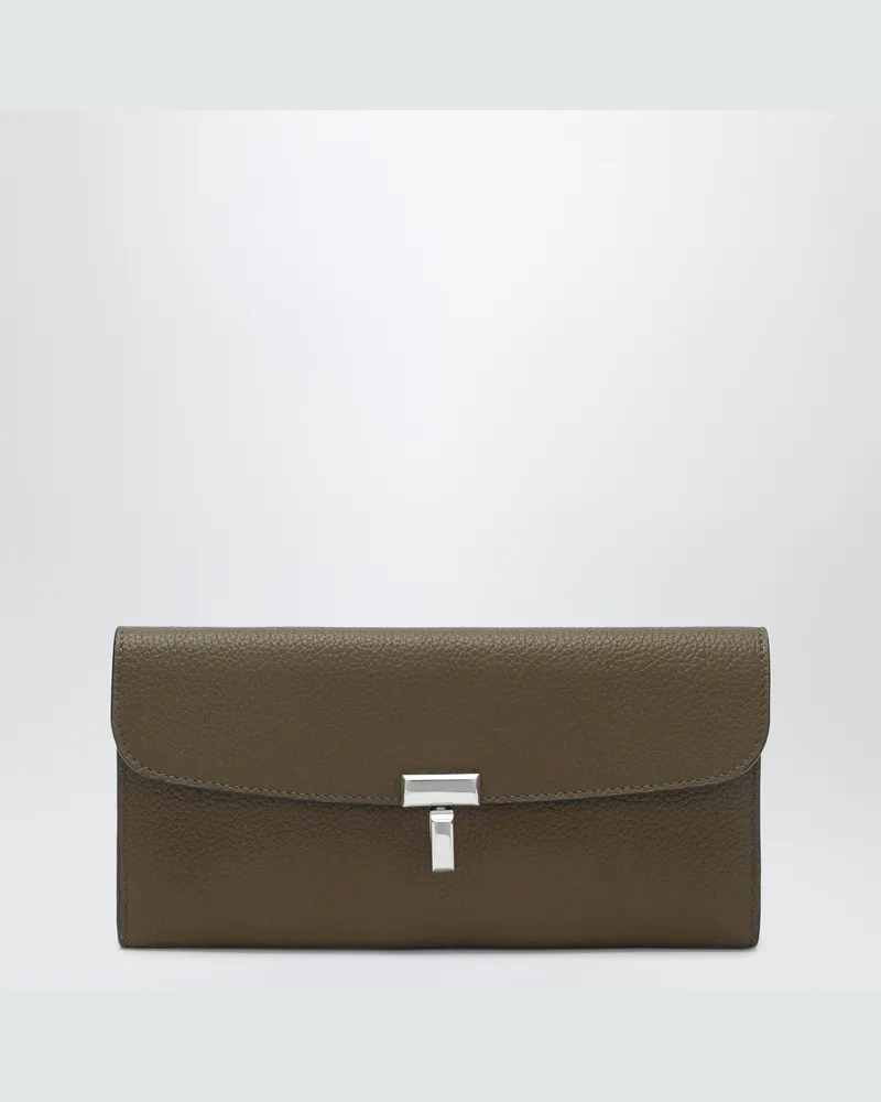 Totême Taupefarbenes T-Lock-Portemonnaie aus genarbtem Leder Grey