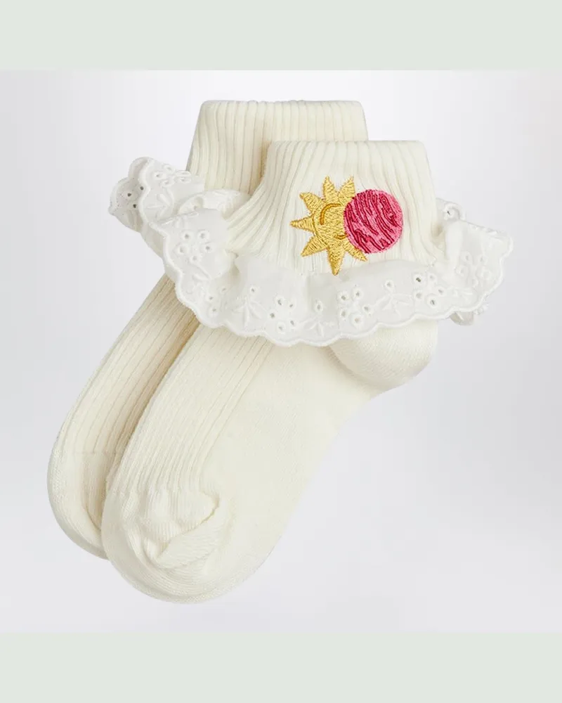 Mini Rodini Weiße Socken mit Space-Motiv und Spitze White