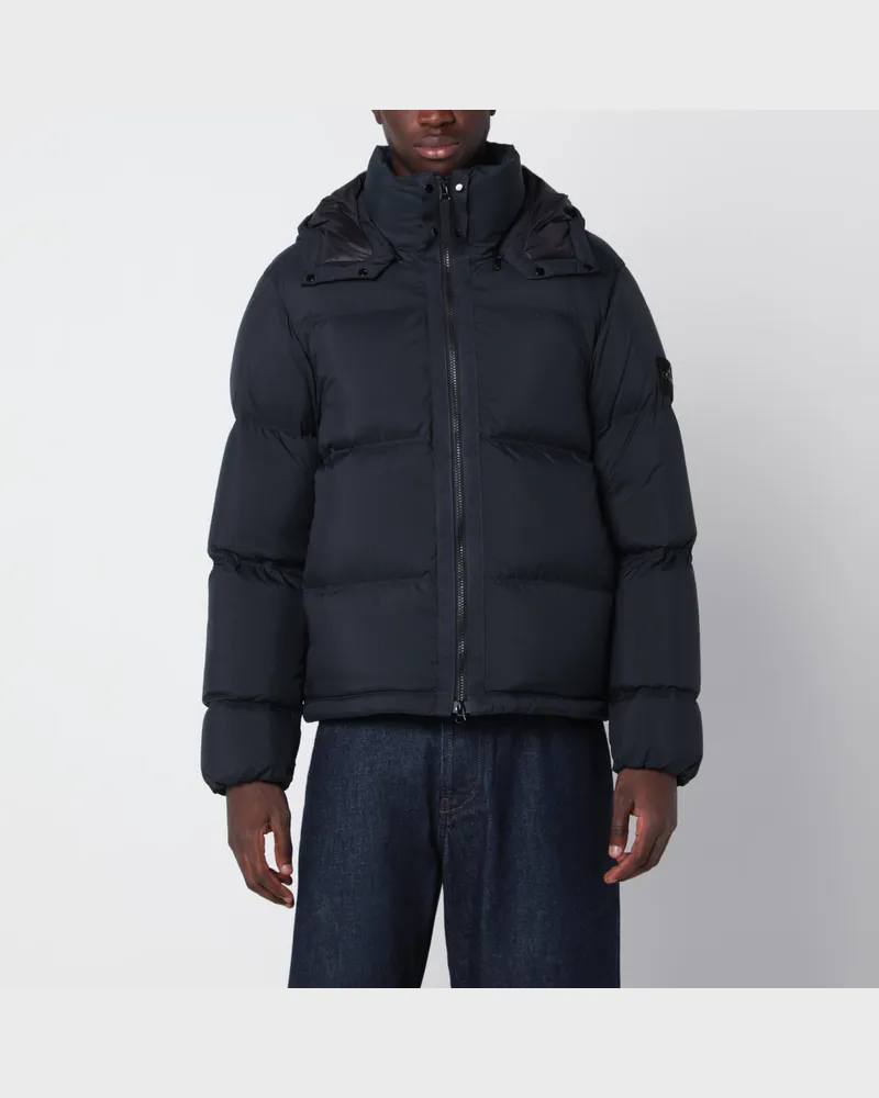 Stone Island Marineblaue Daunenjacke mit Reißverschluss aus Ripstop-Nylon Blue