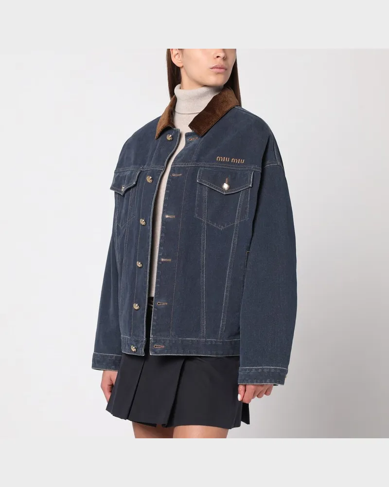 Miu Miu Blaue Denimjacke mit Samtkragen Mehrfarbig