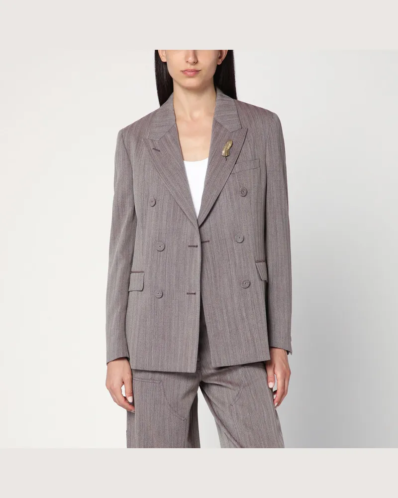 Golden Goose Hellbraune Doppelreiherjacke aus Chevron-Wollmischung Brown