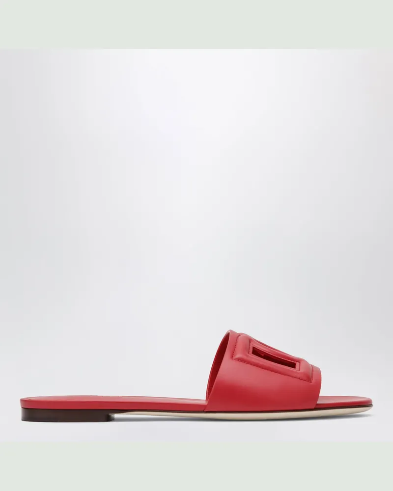 Dolce & Gabbana Slides aus rotem Kalbsleder mit DG-Logo Red