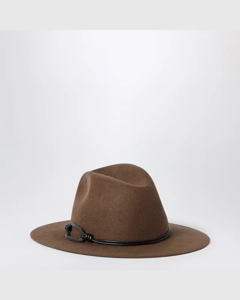 Brunello Cucinelli Brauner Fedora aus Filz mit Schmuckdetail Brown