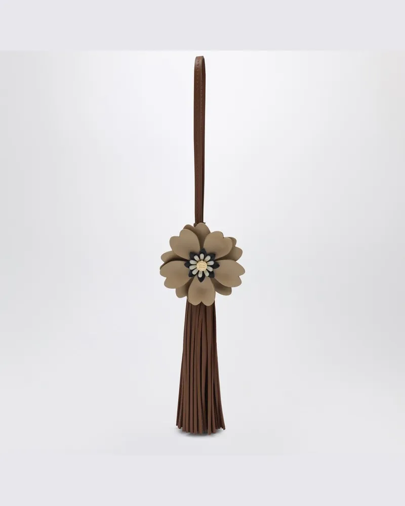 Miu Miu Cognacfarbenes Nappa-Accessoire mit Blume Braun