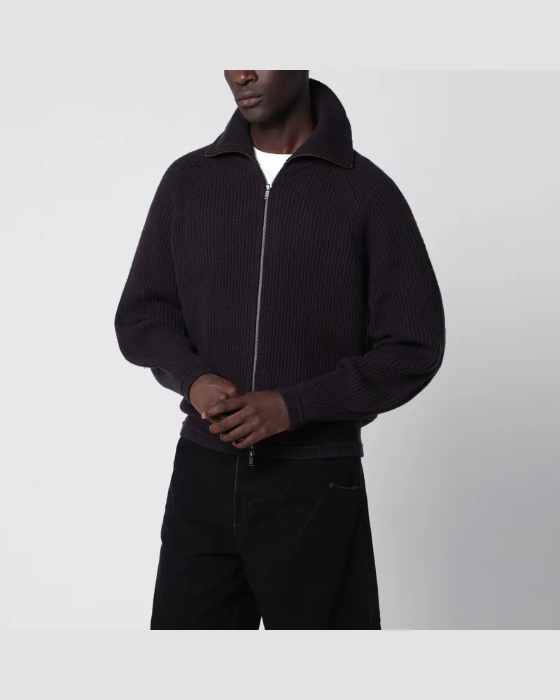 Entire Studios Blimp Full Zip Cardigan aus gerippter Wolle Purple