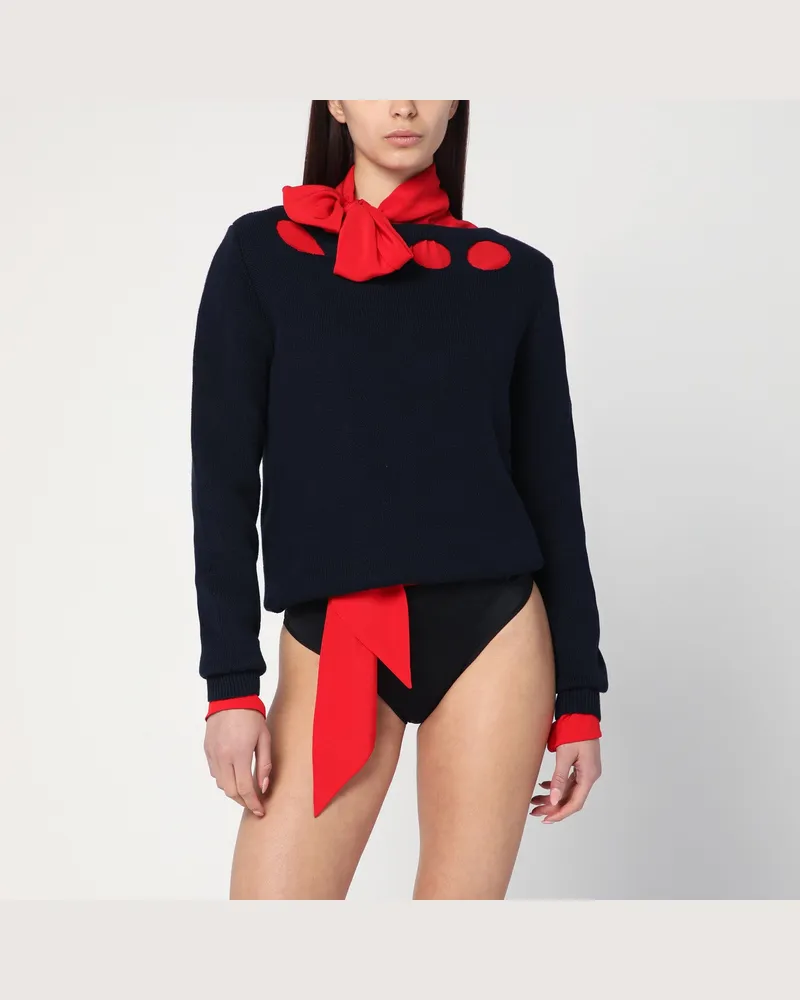 Prada Blauer Baumwollpullover mit geometrischen Details Blue