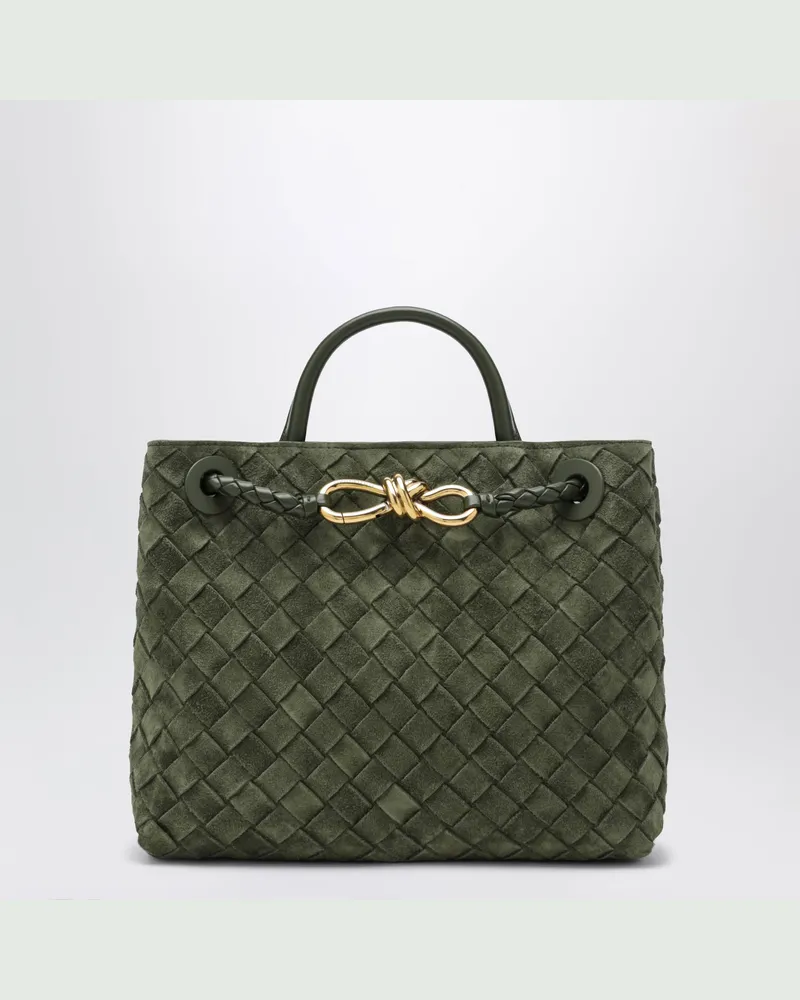 Bottega Veneta Handtasche Andiamo Small aus Wildleder in Dunkelgrün Green