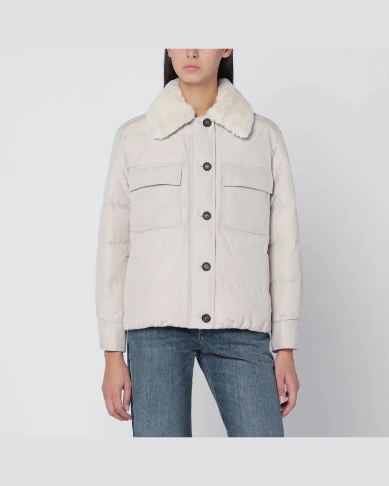 Brunello Cucinelli Hellgraue Jacke mit Pelzkragen Grau