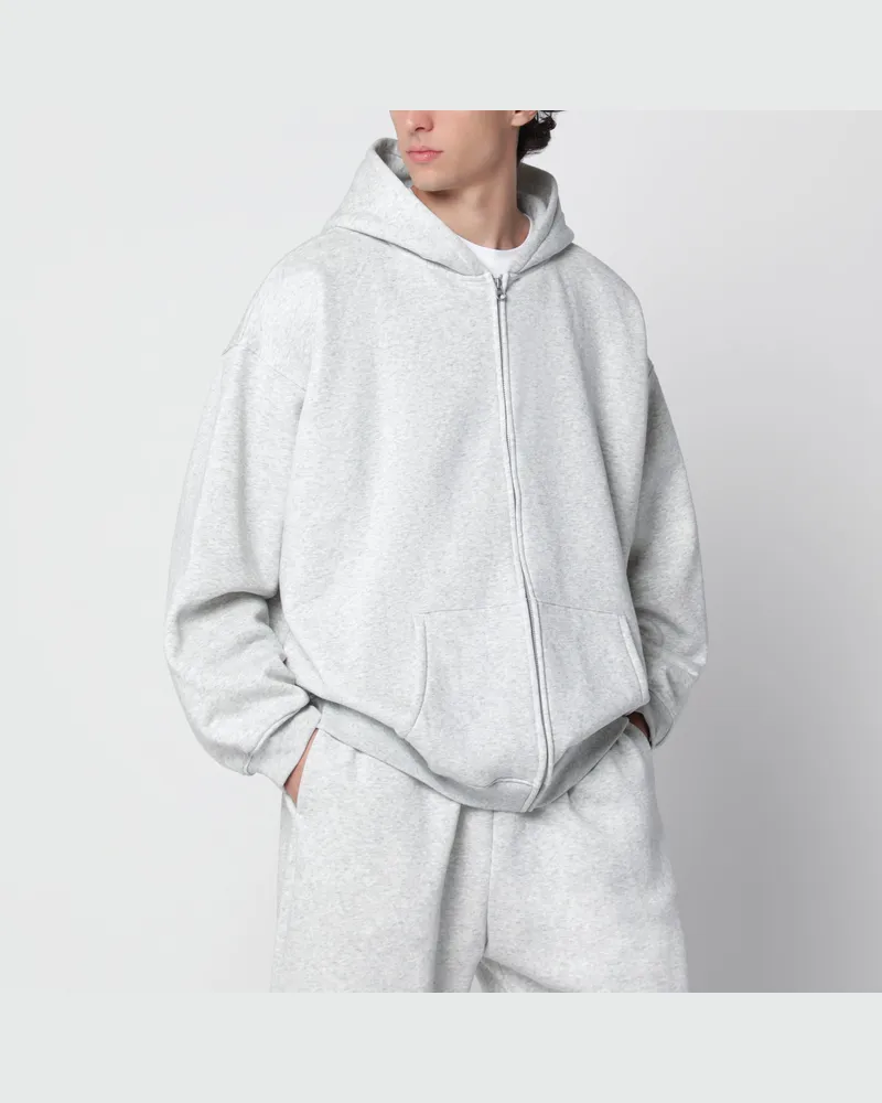 SKIMS Hellgraues Kapuzen-Sweatshirt mit Reißverschluss aus Baumwollfleece Grey
