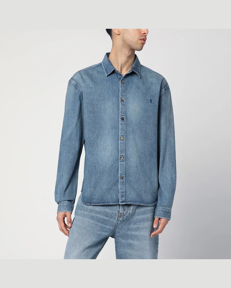 Saint Laurent Camicia Cassandre aus hellblauem Denim Blau