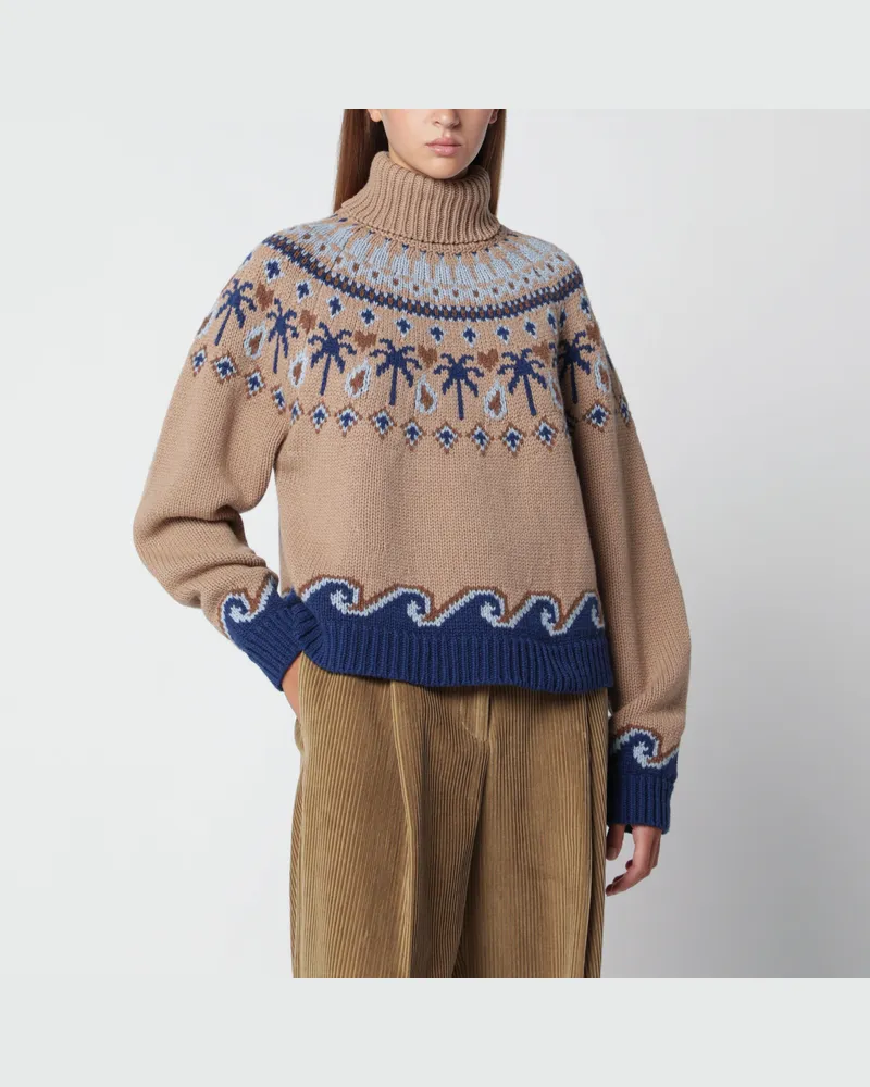 Alanui Sweet Winter Rollkragenpullover aus Wolle in Beige und Blau Multicolor