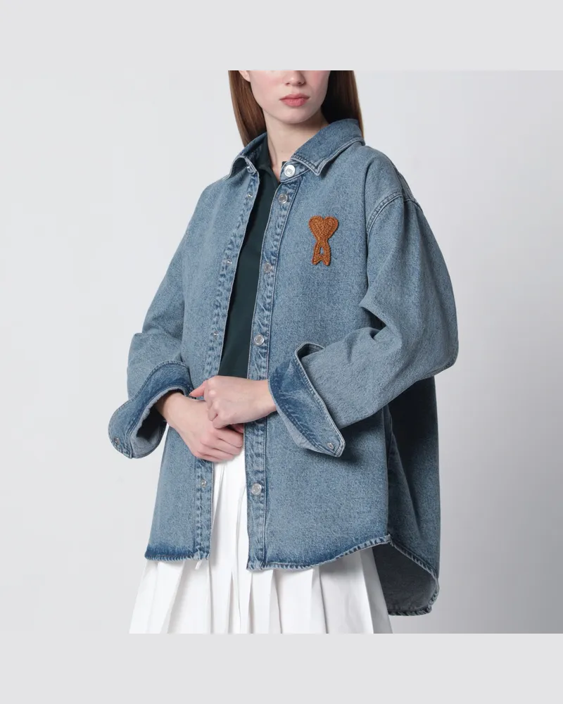 AMI Paris Ami-de-Coeur-Hemd aus indigoblauem Used-Denim 