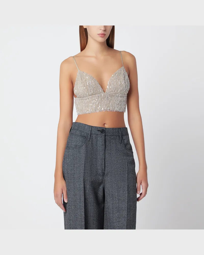 AMI Paris Beiges Cropped-Top mit Pailletten Beige