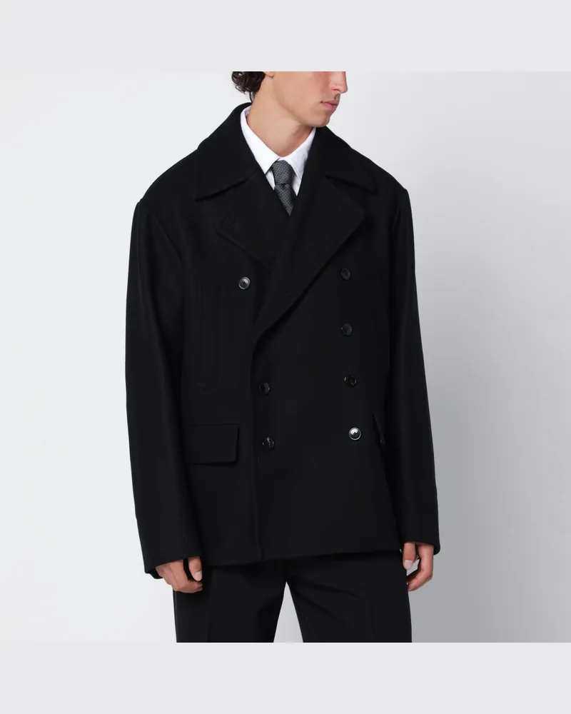 Dries van Noten Schwarzer Wollmischmantel Black