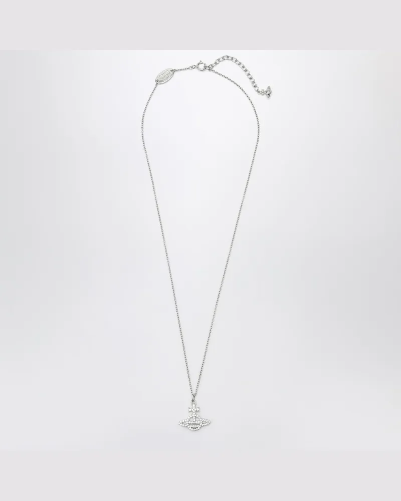 Vivienne Westwood Platinfarbene Orb-Anhängerhalskette mit Kristallen Metal