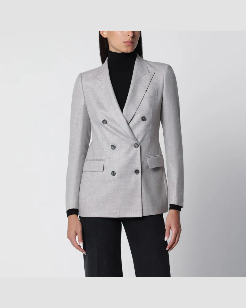 Tagliatore Doppelreihige Jacke in Perlgrau aus Wolle und Kaschmir Grey