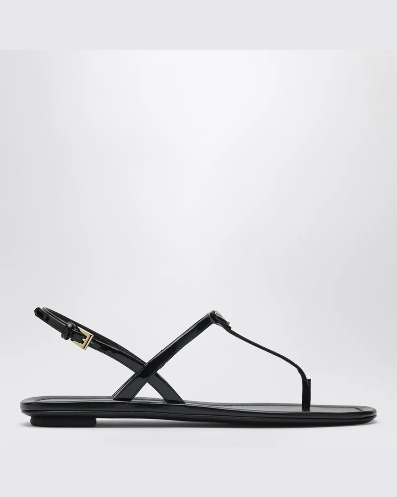 Prada Schwarze Zehentrenner-Sandale aus Lackleder Schwarz