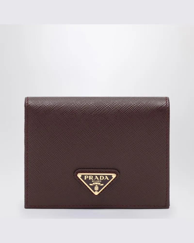 Prada Kleine Geldbörse aus burgunderrotem Saffiano-Leder Burgunderrot