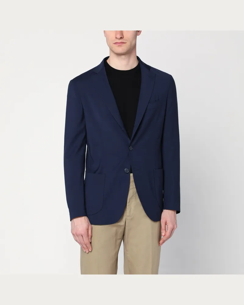 Biagio Santaniello Einreihige Jacke aus blauem Wollgemisch Blue