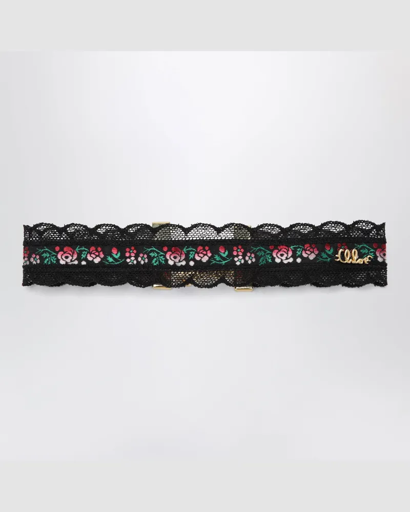 Chloé Choker-Halskette aus Spitze und Jacquardband mit Blumenmuster Black
